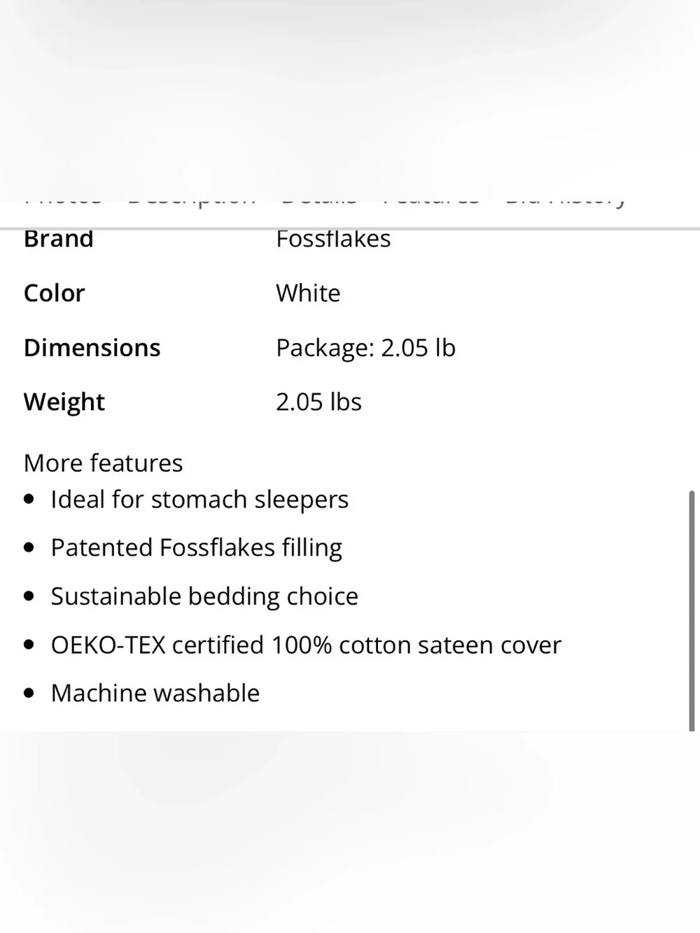 VEGAN DOWN Bed Pillow HYPOALLERGENIC 100% Cotton Sateen Cover (MEDIUM-LOW)